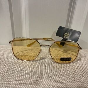 NWT House of Harlow 1960 Women's Gold Metal Frame Sunglasses with Yellow Lenses